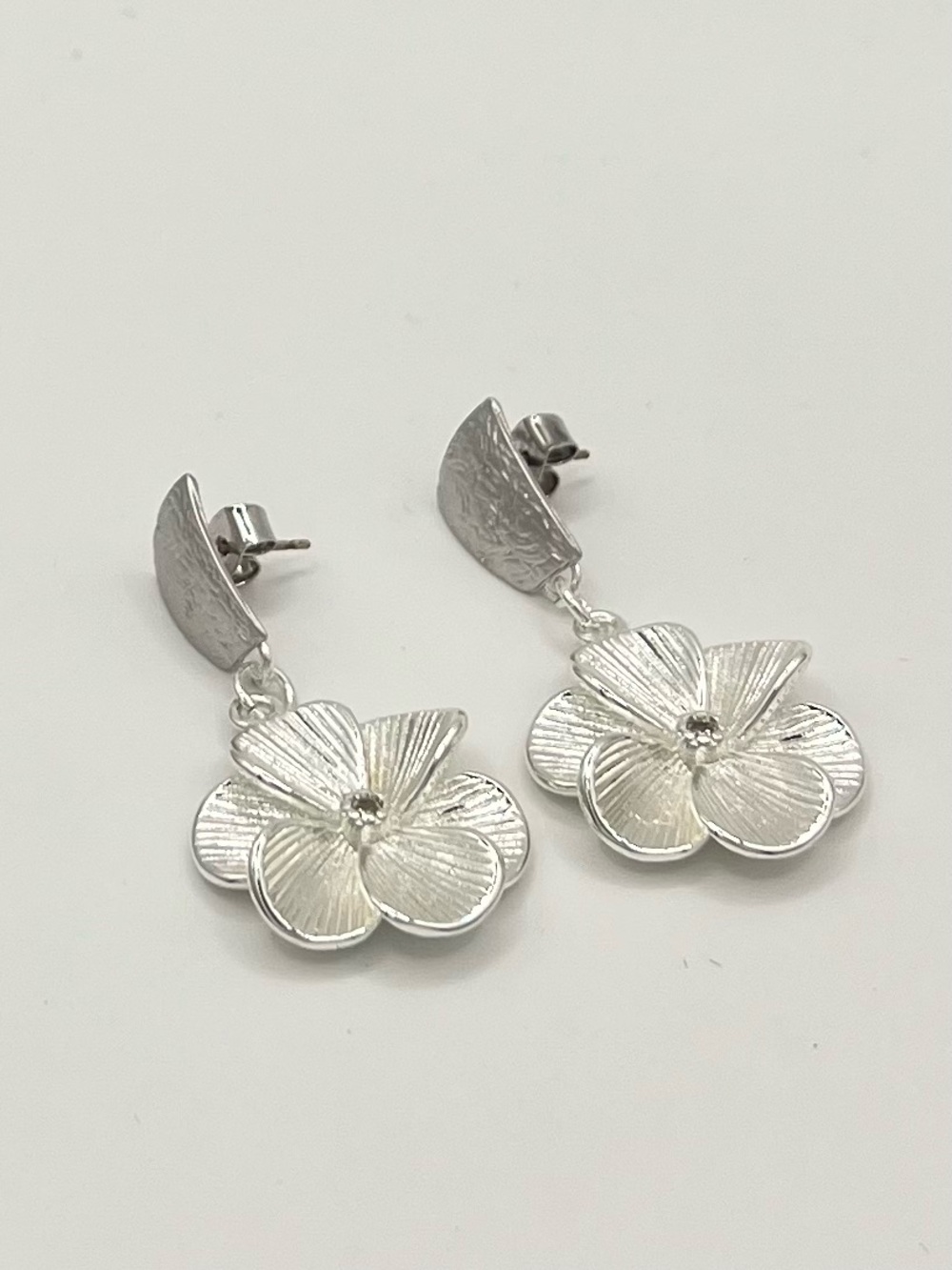 Sterling Silver Flower Drop Earrings – Elegant Floral Statement Earrings - Picture 1 of 5